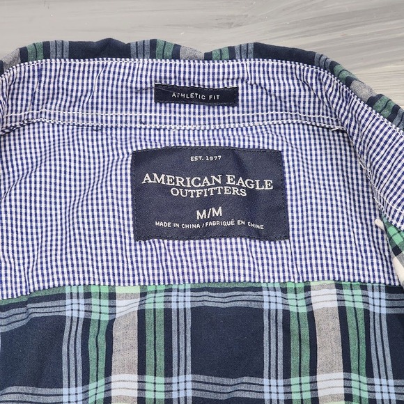 American‎ Eagle Outfitters Mens Athletic Fit Plaid Button Down Shirt Medium Blue - Picture 5 of 6